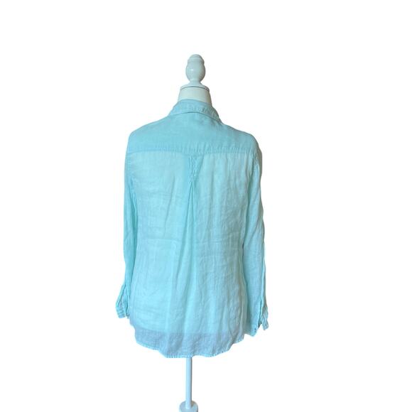 Bella Dahl Blue 100% Linen Button Shirt Women's Size M Breathable Quiet Luxury - Picture 3 of 9